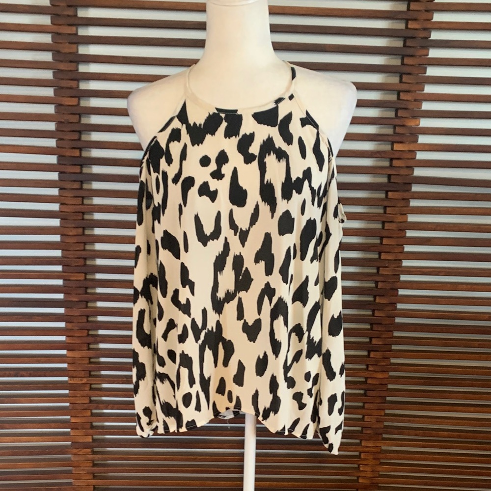 Peach Love California Black and Cream Animal Print Blouse